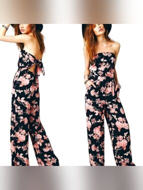 Anthropologie Flynn Skye Amanda Jumper Tie-Back Strapless Floral Print Jumpsuit